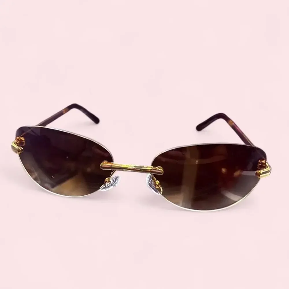 Sunglasses Gold Frame Oval Lens y2k mcbling summer shades